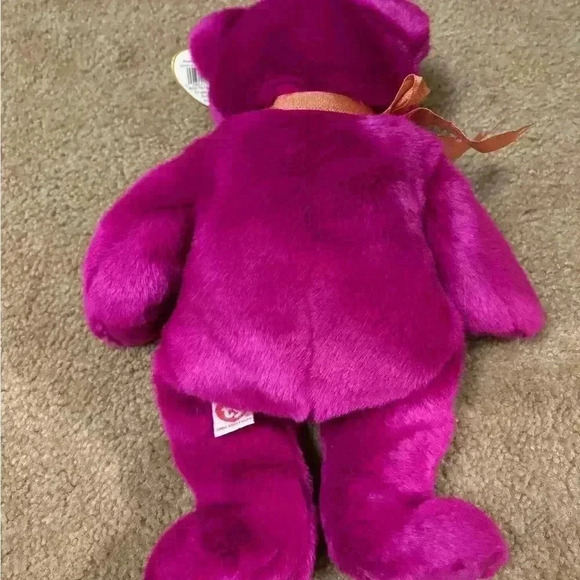 Ty Beanie Babies Millennium Bear Plush Toy - Purple, Tan, Pinkish Purple 2000 - Picture 6 of 8